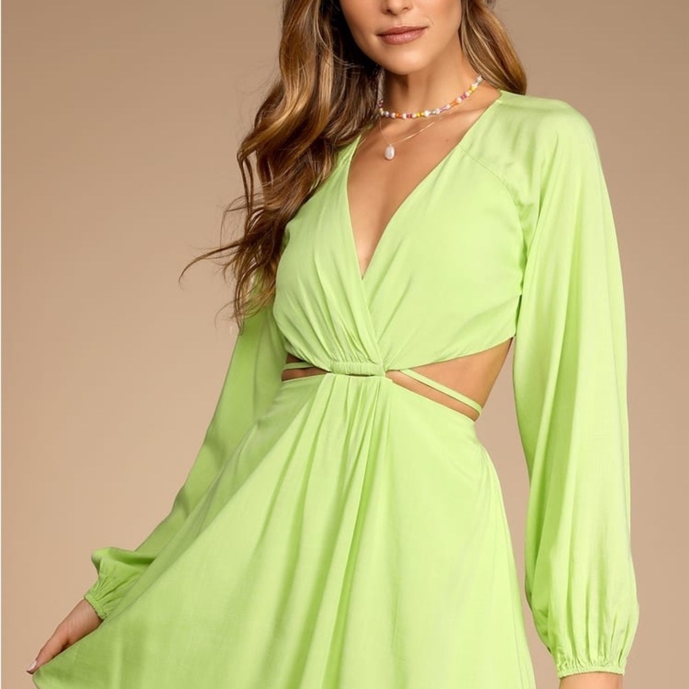 Lulus Lime Green Long Sleeve Cutout  Dress Size Large - Picture 2 of 12